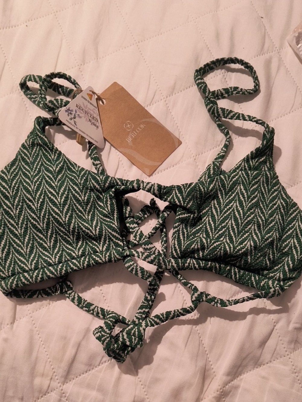 Weston Green Leaf-Print Lace-Up Bralette Top
